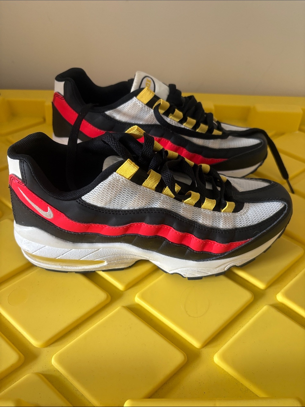Nike Airmax 95Black, White & Red Sneakers with Yellow Accents